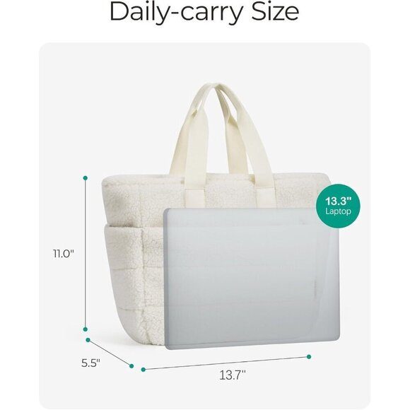 ✨ Bagsmart Fluffy Handle Bags women White Plush Tote Zipper Winter Cute Handbag - Picture 6 of 6